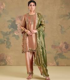 Metallic peach embroidered tissue kurta set