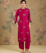 Magenta pink embroidered silk kurta set