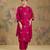 Magenta pink embroidered silk kurta set