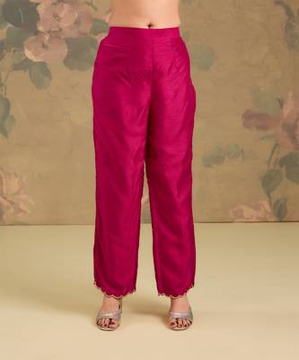 Magenta pink embroidered silk kurta set 4