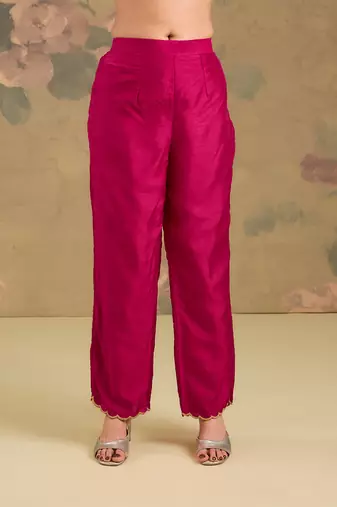 Magenta pink embroidered silk kurta set