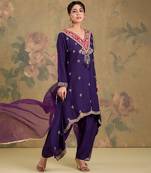 Purple embroidered silk kurta set
