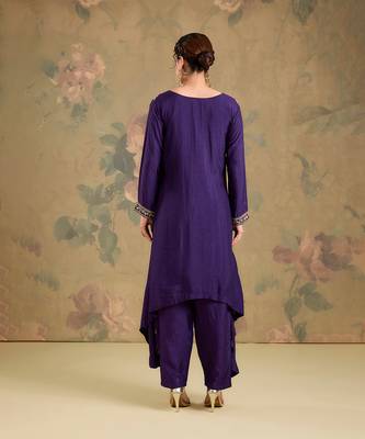 Purple embroidered silk kurta set 2