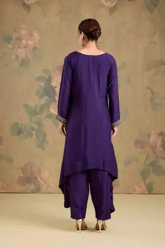 Purple embroidered silk kurta set