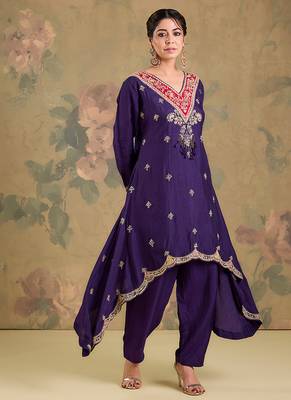 Purple embroidered silk kurta set 3