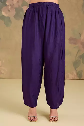 Purple embroidered silk kurta set