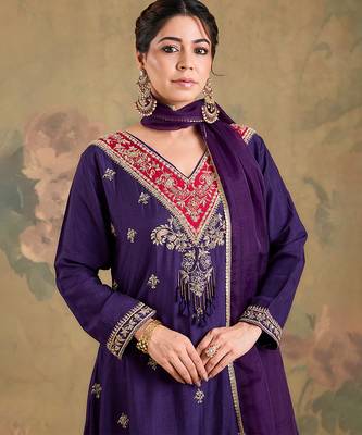 Purple embroidered silk kurta set 5