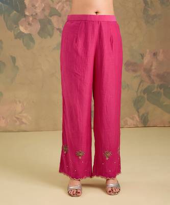Magenta pink embroidered mul chanderi anarkali set 4