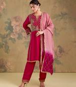 Magenta pink embroidered silk kurta set
