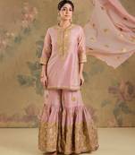 Blush pink embroidered chanderi silk sharara set