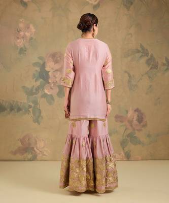 Blush pink embroidered chanderi silk sharara set 2