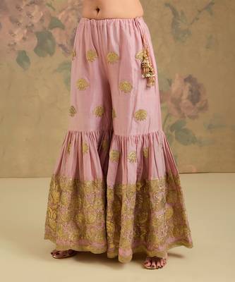 Blush pink embroidered chanderi silk sharara set 4