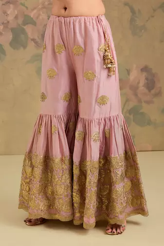 Blush pink embroidered chanderi silk sharara set