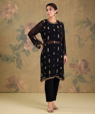 Black embroidered georgette co ord set 1