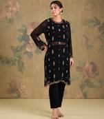 Black embroidered georgette co ord set