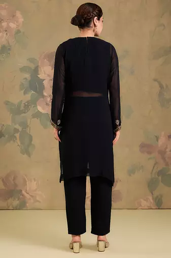Black embroidered georgette co ord set