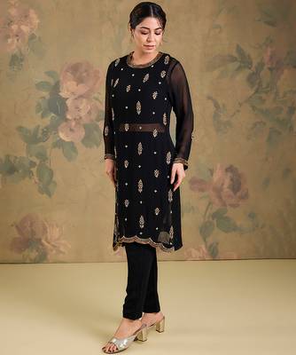 Black embroidered georgette co ord set 3