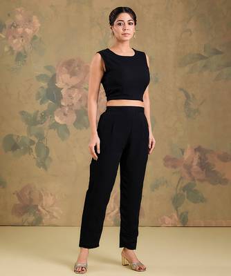 Black embroidered georgette co ord set 4