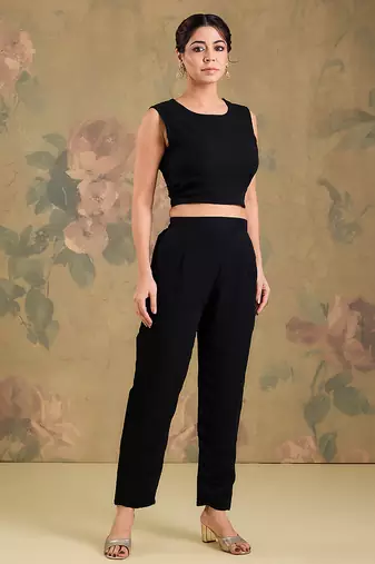 Black embroidered georgette co ord set