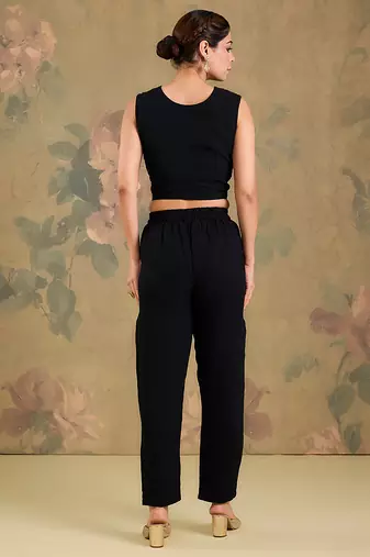 Black embroidered georgette co ord set