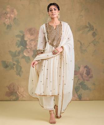 Ivory embroidered mul chanderi anarkali set 3