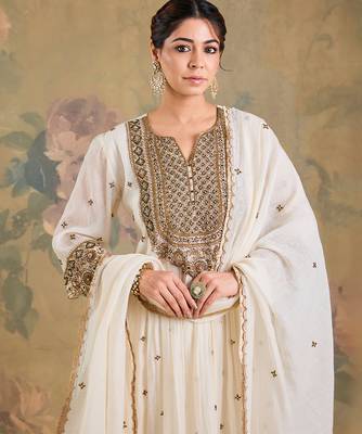 Ivory embroidered mul chanderi anarkali set 5