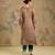 Light brown embroidered satin organza kurta set