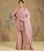 Blush pink embroidered silk georgette sharara set