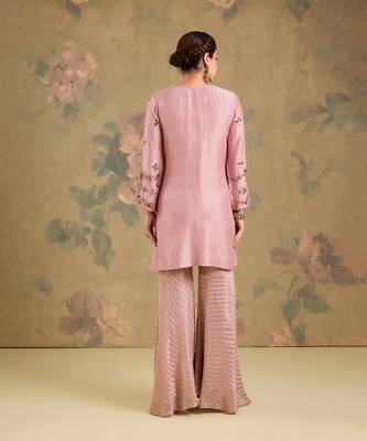 Blush pink embroidered silk georgette sharara set 2