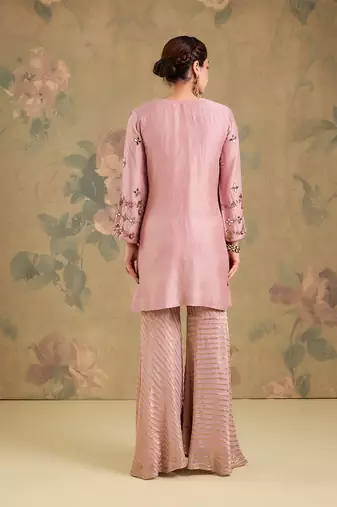 Blush pink embroidered silk georgette sharara set