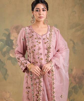 Blush pink embroidered silk georgette sharara set 5