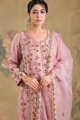 Blush pink embroidered silk georgette sharara set