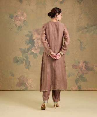 Light brown embroidered mul chanderi anarkali set 2