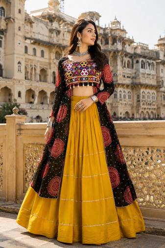 Black - Navratri Designer Ready To Wear Lehenga & Kurti - full stitched free size