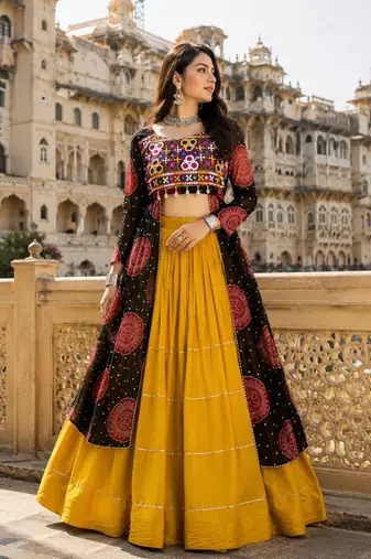 Black - Navratri Designer Ready To Wear Lehenga & Kurti - full stitched free size