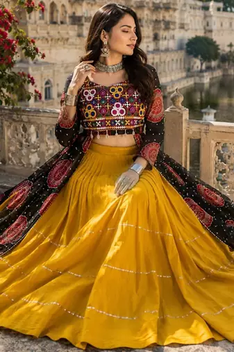 Black - Navratri Designer Ready To Wear Lehenga & Kurti - full stitched free size