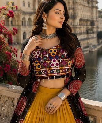 Black - Navratri Designer Ready To Wear Lehenga & Kurti - full stitched free size 3
