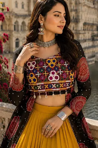 Black - Navratri Designer Ready To Wear Lehenga & Kurti - full stitched free size