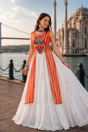 Orange Color Leheriya Prints Kurtis With Traditional Lehenga Sets