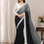 Grey Color White Chikkan Less Border Silk Blend Saree