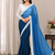 Teal Color White Chikkan Less Border Silk Blend Saree