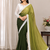 Parrot Green Color White Chikkan Less Border Silk Blend Saree