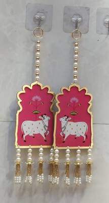  cow theme pearl beads wall hanging decorative latkan for home entrance pooja room festival decor pack of 2 1