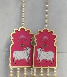  cow theme pearl beads wall hanging decorative latkan for home entrance pooja room festival decor pack of 2