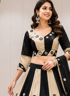 Multicolor Khadi Cotton Mirror Work Navratri Lehenga Choli Set 2