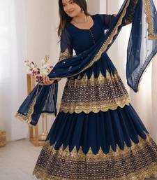 Royal Blue Embroidered Faux Georgette Lehenga Set