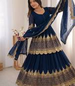Royal Blue Embroidered Faux Georgette Lehenga Set
