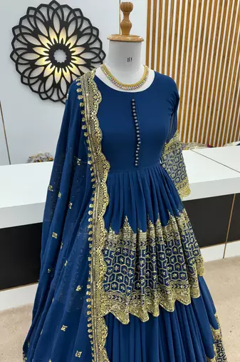 Royal Blue Embroidered Faux Georgette Lehenga Set