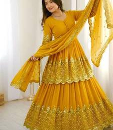 Yellow Embroidered Faux Georgette Lehenga Set