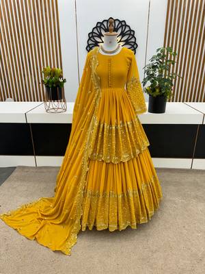 Yellow Embroidered Faux Georgette Lehenga Set 2